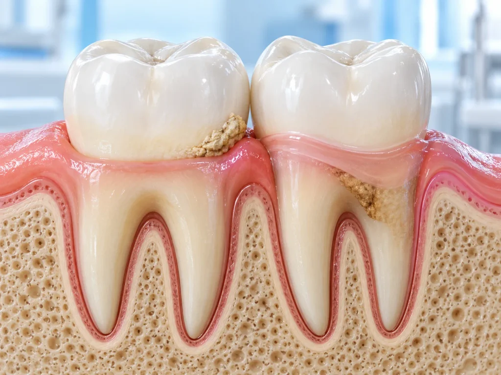 Vôi răng dưới nướu khác gì so với vôi răng trên bề mặt?