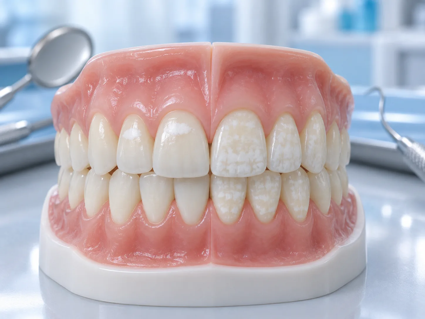 Sâu răng giai đoạn sớm tạo đốm trắng khác nhiễm fluor ra sao?